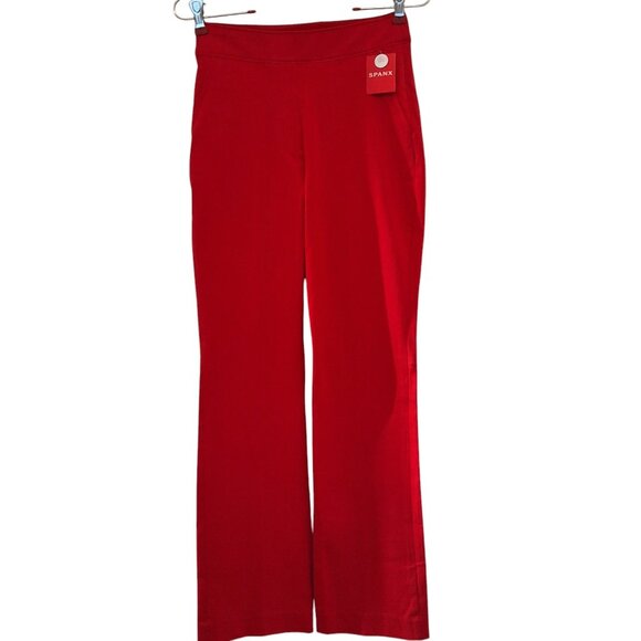 Spanx Polished Kick Flare Pants True Red Flat Front Pull-On Back Patch Pockets S - Picture 4 of 8